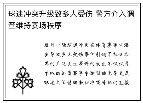 球迷冲突升级致多人受伤 警方介入调查维持赛场秩序
