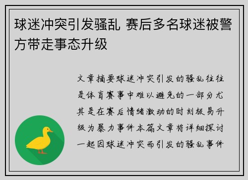球迷冲突引发骚乱 赛后多名球迷被警方带走事态升级
